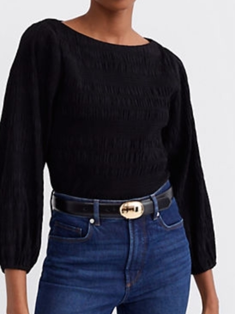 Women's Black Smocked Long Sleeve Top - Black